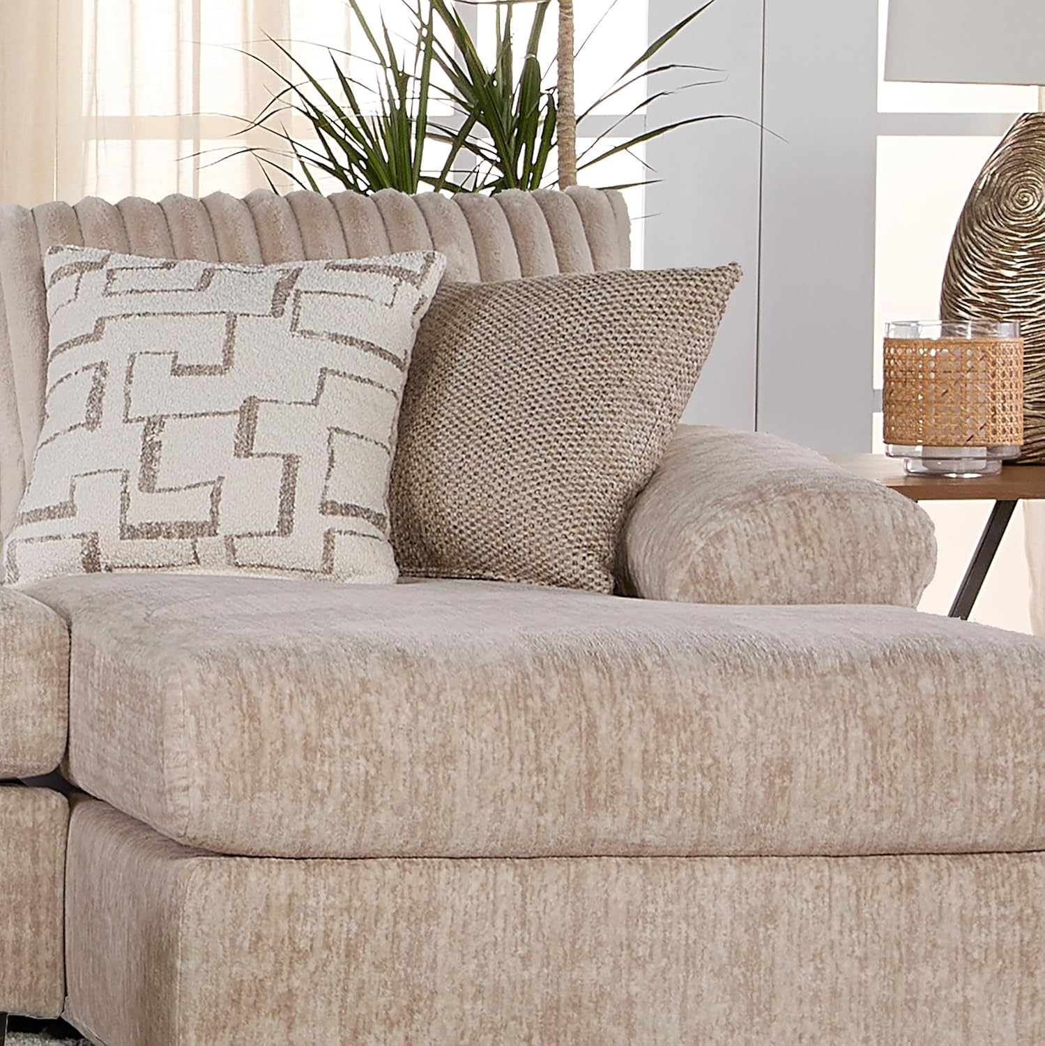 Roundhill Furniture Nason Wide Wale Corduroy Sectional Sofa Chaise, Parchment