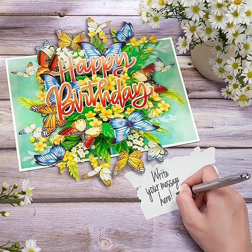 Vista 11 de Tarjeta desplegable de feliz cumpleaños, flores y mariposas, tarjeta de felicitación 3D floral, regalo para mamá, hermana, mujer, abuela, madrastra