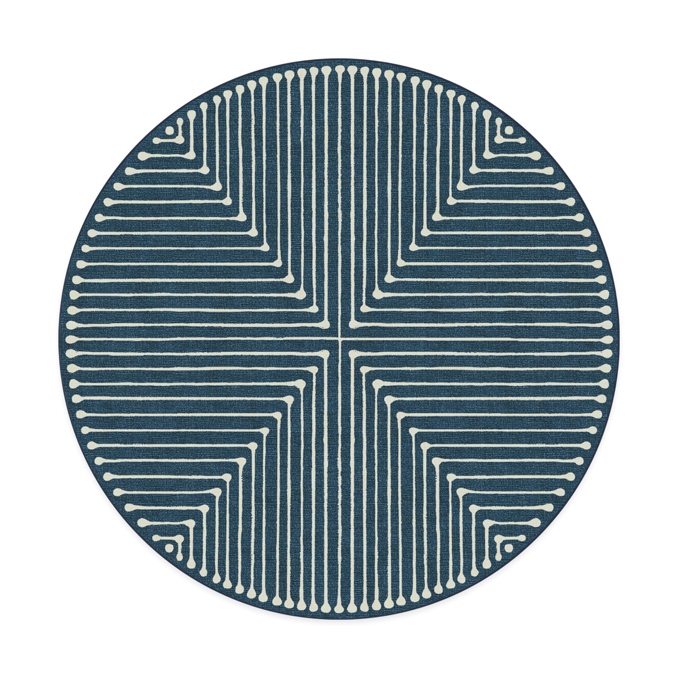 RUGGABLE x Jonathan Adler Machine Washable Modern Area Rug– Inkdrop Lapis Blue 8 ft Round, Stain-Resistant, Non-Slip with Standard Pad– Large Rugs for Living Room, Bedroom, Hallway, Entryway & Office