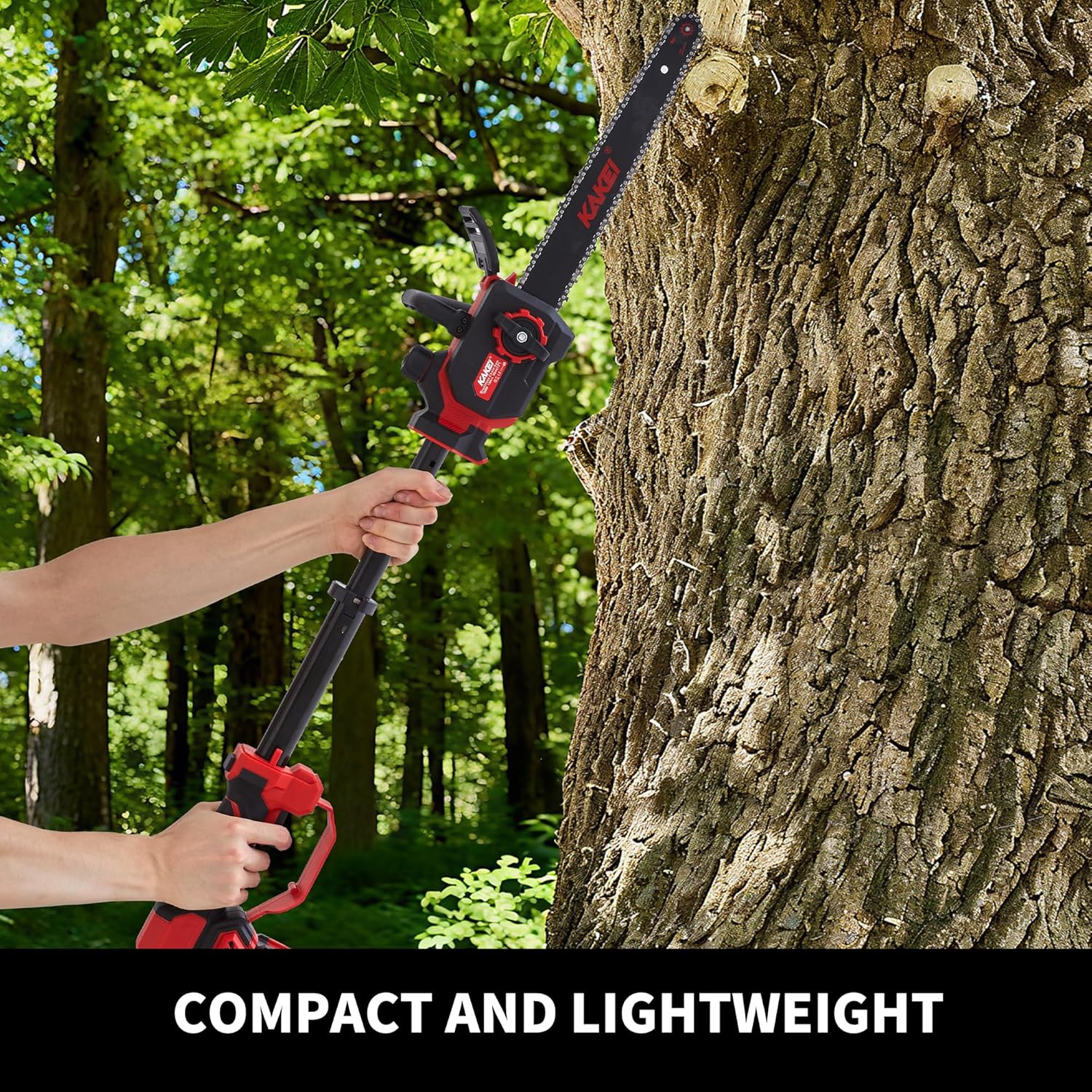 KAKEI 21V Brushless Telescopic Chainsaw - 12 Inch Cordless Pole Saw for Tree Trimming & Branch Cutting - Extends 3 Ft, with 2 Batteries, Fast Charger & Carrying Case, for Home and Garden Use