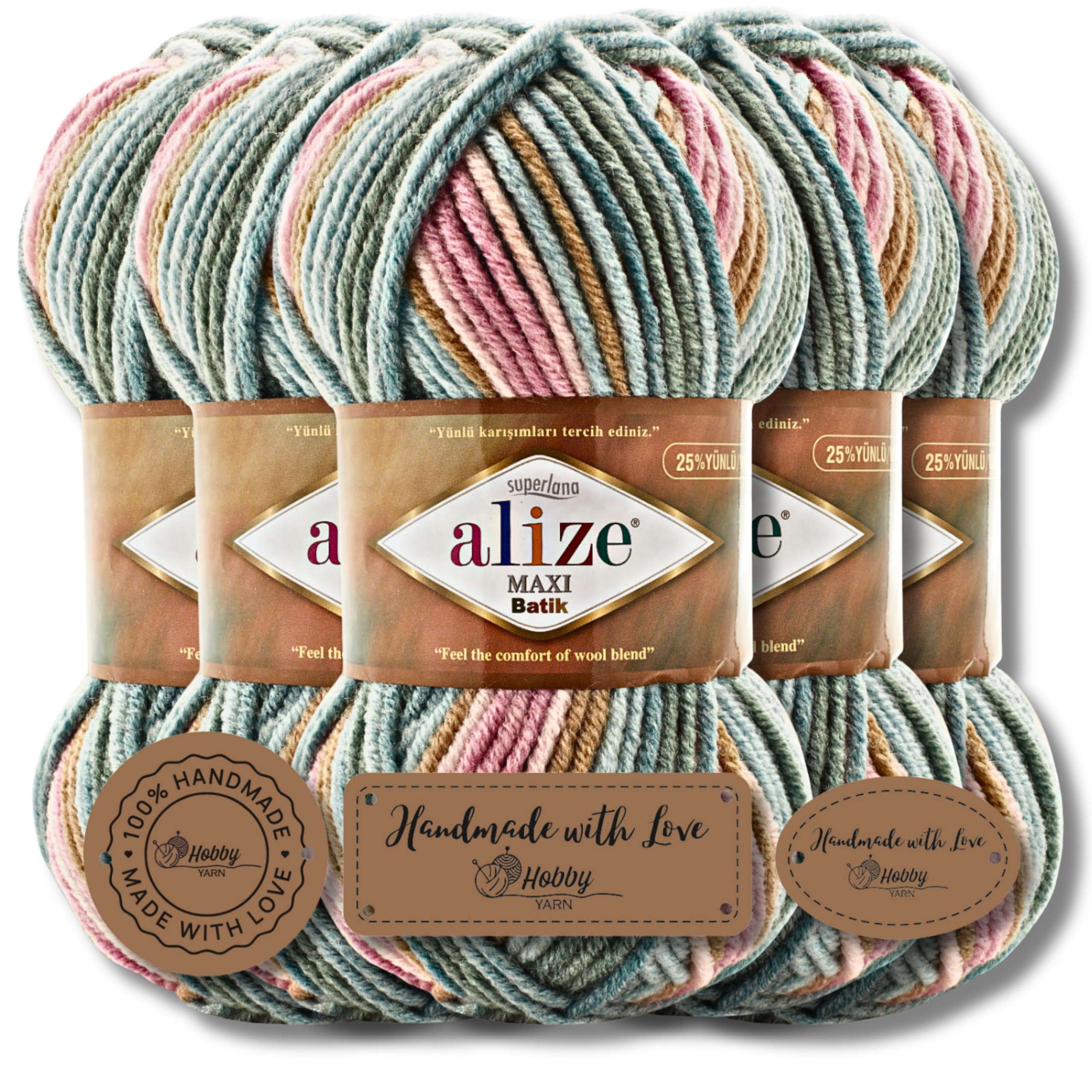 Alize Superlana Maxi Batik Turkish Wool Super Bulky Chenille Yarn - 5 x 100g XXL Ball for Amigurumi & Hand Knitting