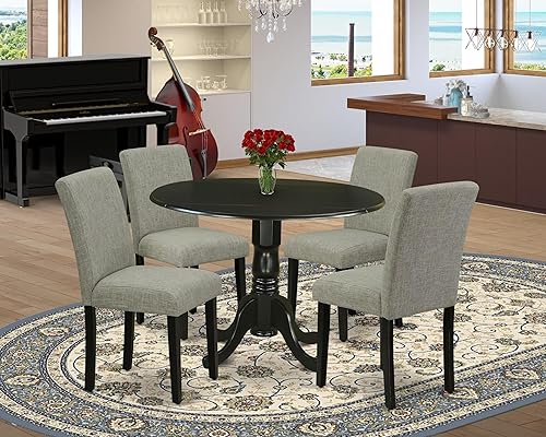 Miniatura 2 de East West Furniture DLAB5-BLK-06 - Juego de comedor de 5 piezas para 4 personas, incluye una mesa de comedor redonda con Dropleaf y 4 sillas de