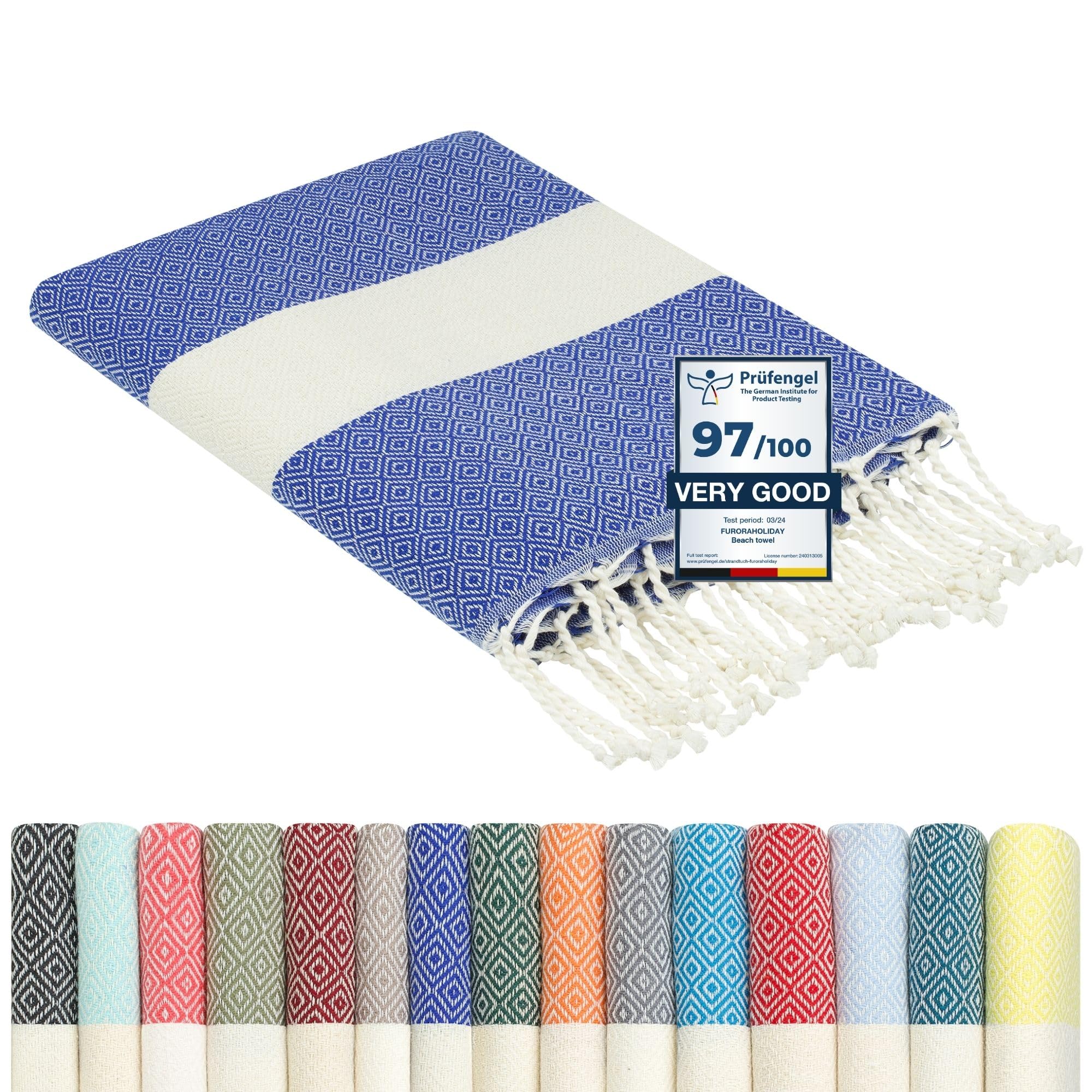 furora HOLIDAY Beach Towel for adults (cotton): Extra Large 100x200 cm / 39x79 Inch | lightweight, wearable Turkish Towel Fouta, sand free | Travel Towel, Picnic Blanket, Women Men Holiday Essentials โ image 1
