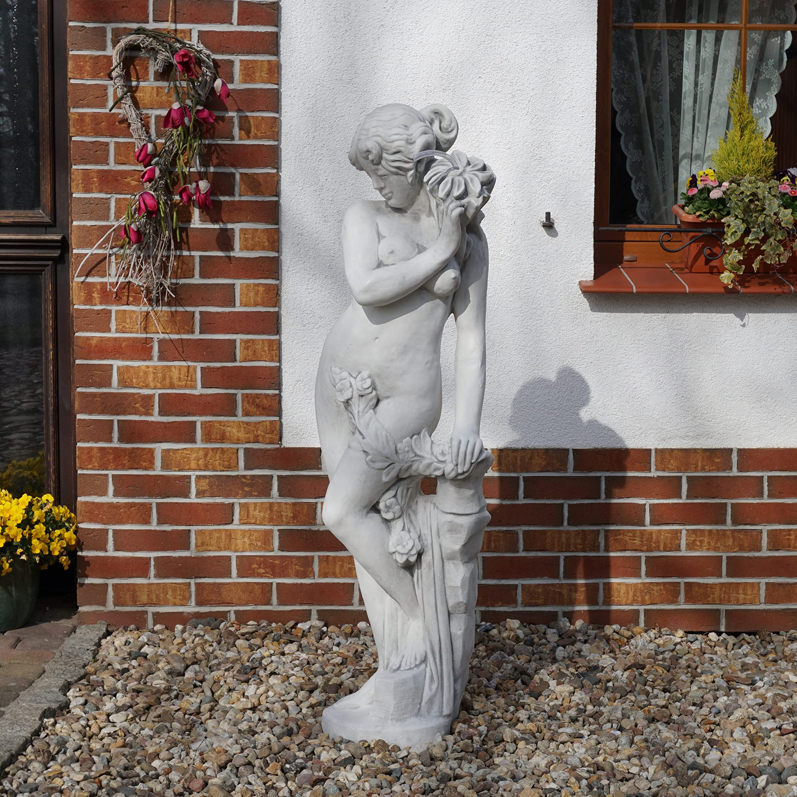 gartendekoparadies.de Statue der Venus mit Wasserlauf, Steinfigur, Weißbeton Steinguss, Grau, Frostsicher für Außenbereich, H. 141 cm, 125 kg