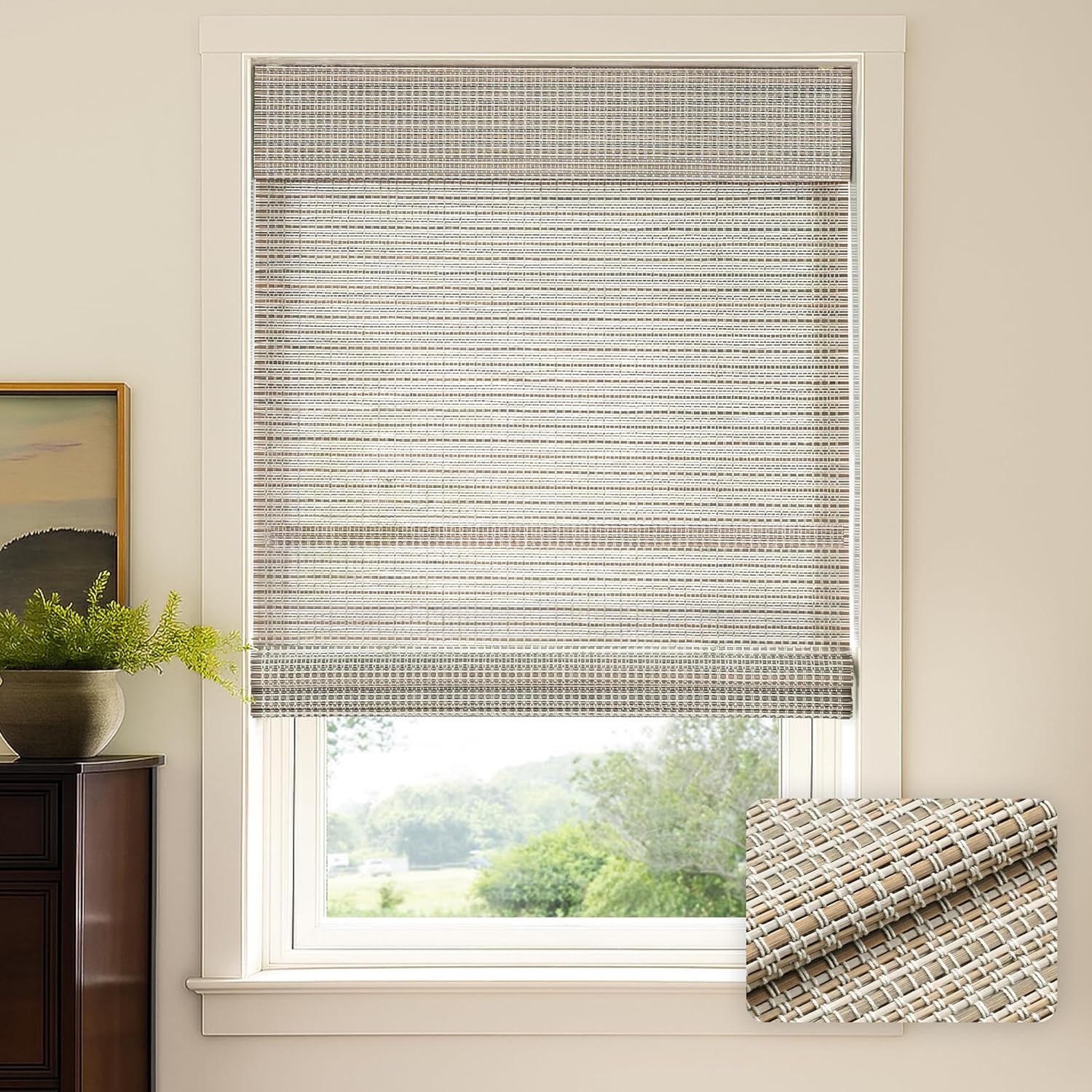 LazBlinds Cordless Bamboo Roman Shades for Windows, Light Filtering Natural Bamboo Blinds, Easy Lift Cordless Design for Living Room & Bedroom, Fits Interior Windows 27.5" W x 64" H, Greystone Greystone 27.5"W x 64"H