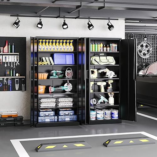 Miniatura 2 de Armario de almacenamiento de metal con cerradura, gabinete de almacenamiento de 72 pulgadas de alto con puertas y estantes ajustables, armarios de