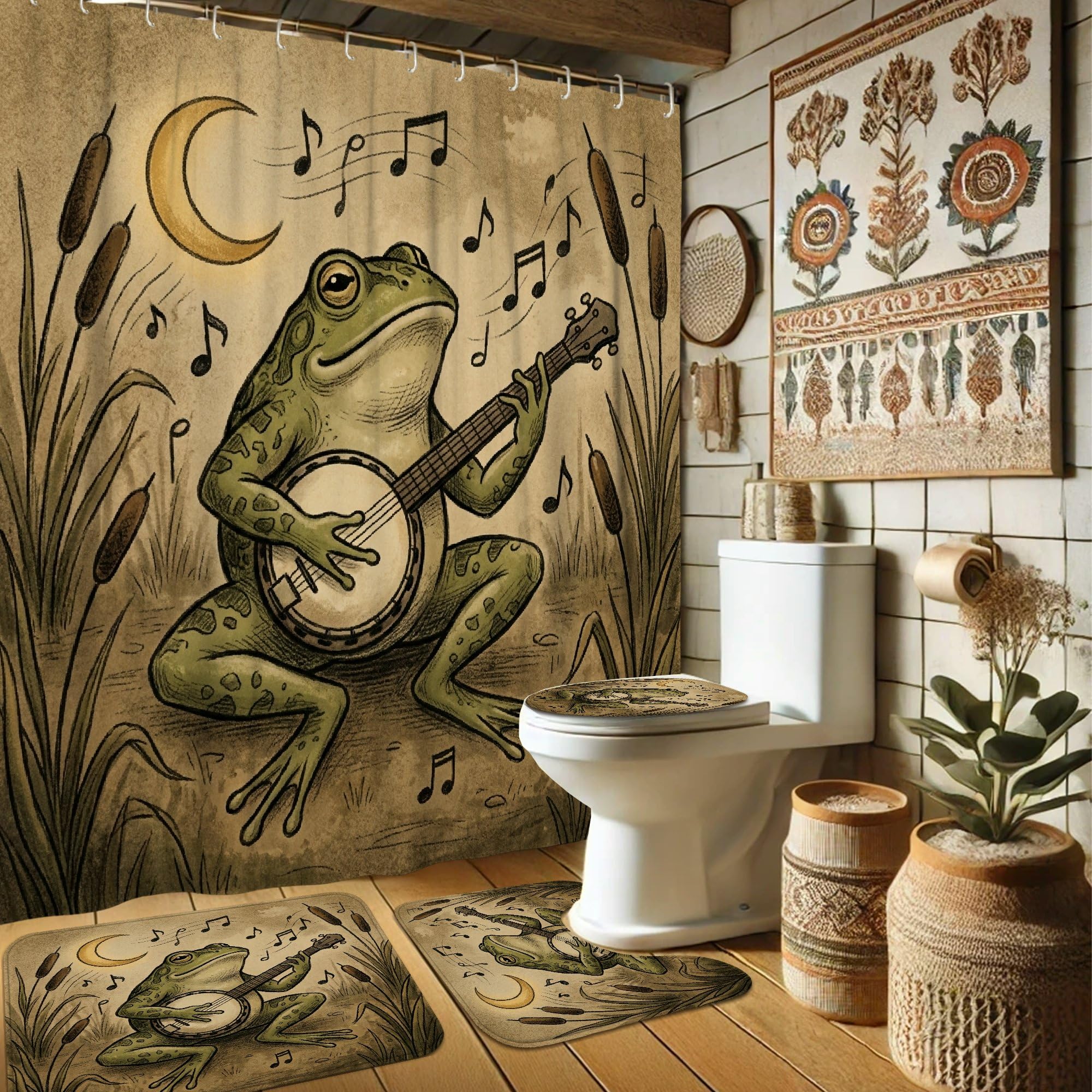 Rideaux de douche anti-moisissure tissu imperméable avec tapis vert
