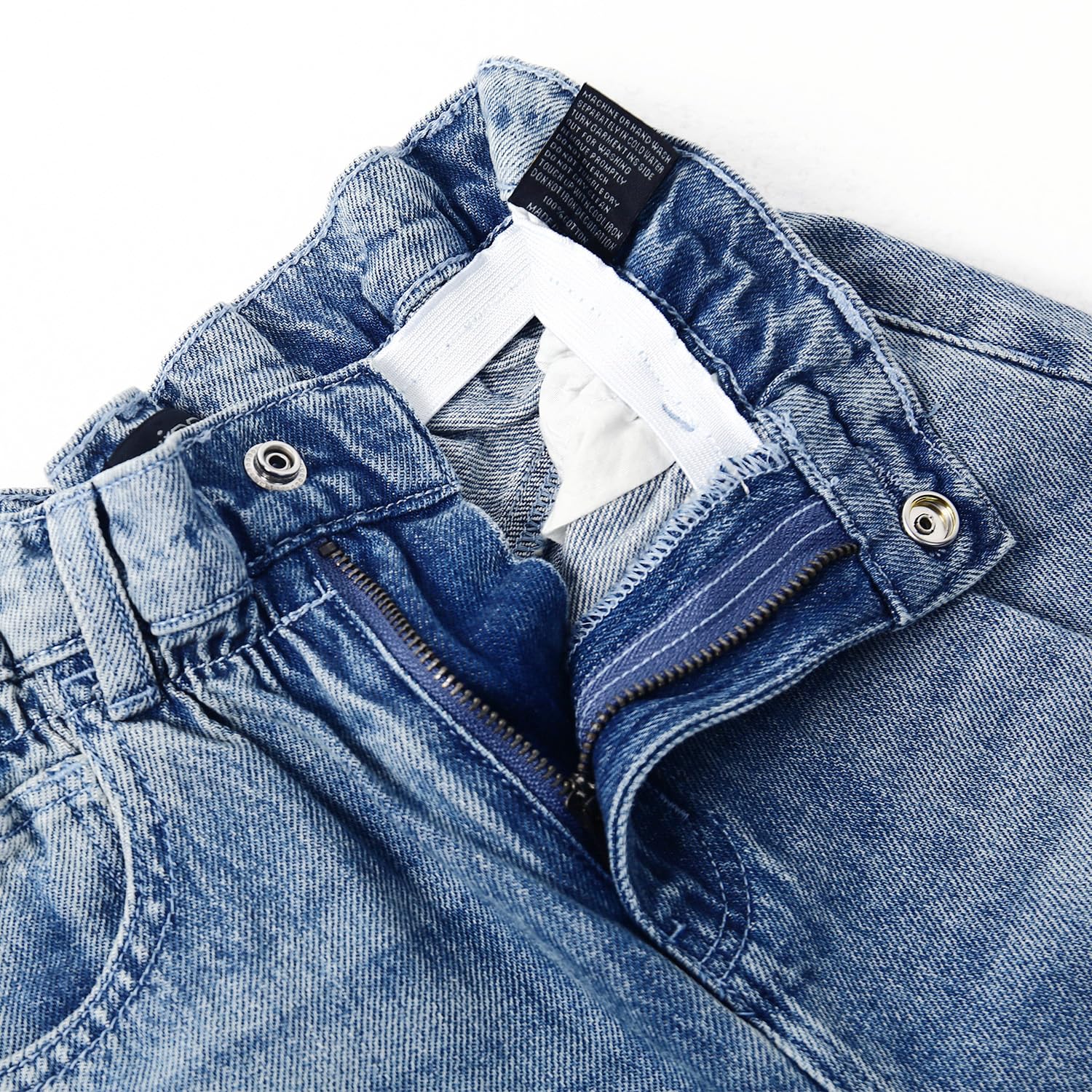 KIDSCOOL SPACE Jeans a gamba larga per ragazze, pantaloni in denim con elastico in vita a fiore di loto increspato