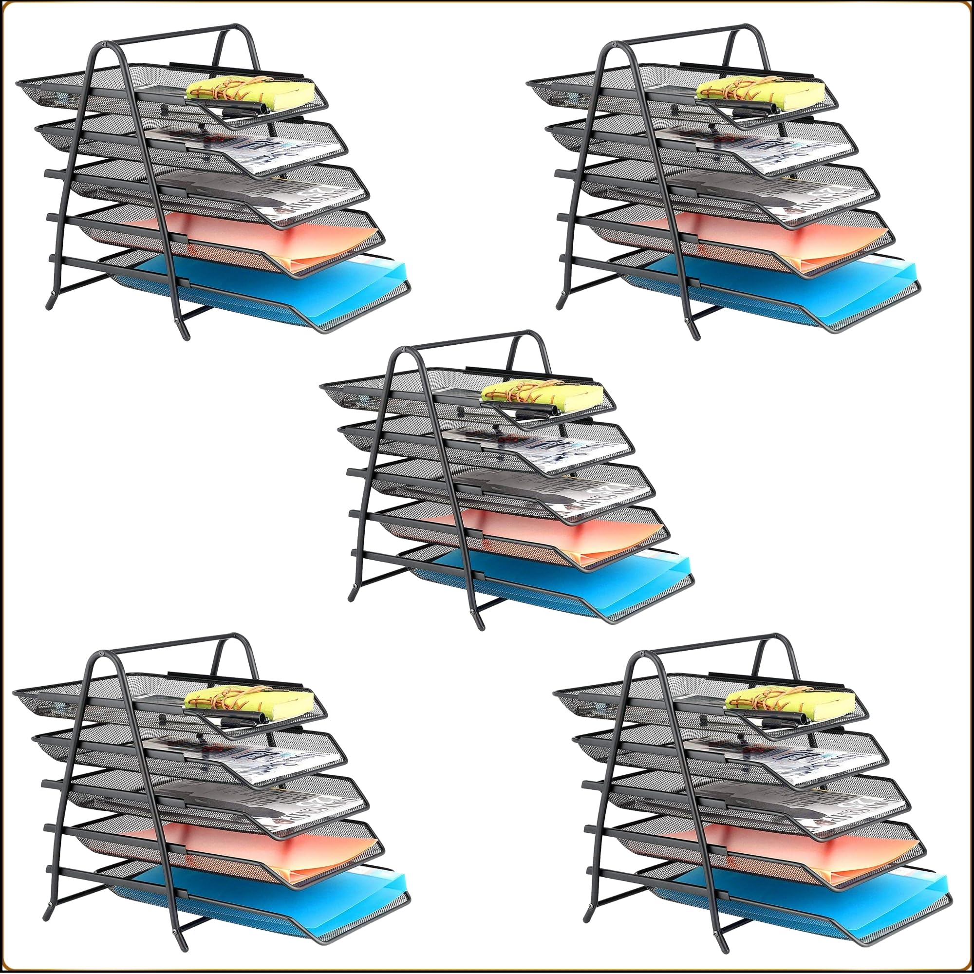 Novesto 5-Tier Metal Mesh Desk Organizer - Streamlined A4 Document and File Tray Rack for an Efficient and Organized Workspace (5-Tier, 5 Pack)