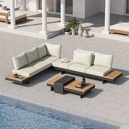 Homary Salon de Jardin Exterieur 6 Personnes, Aluminum et Teak