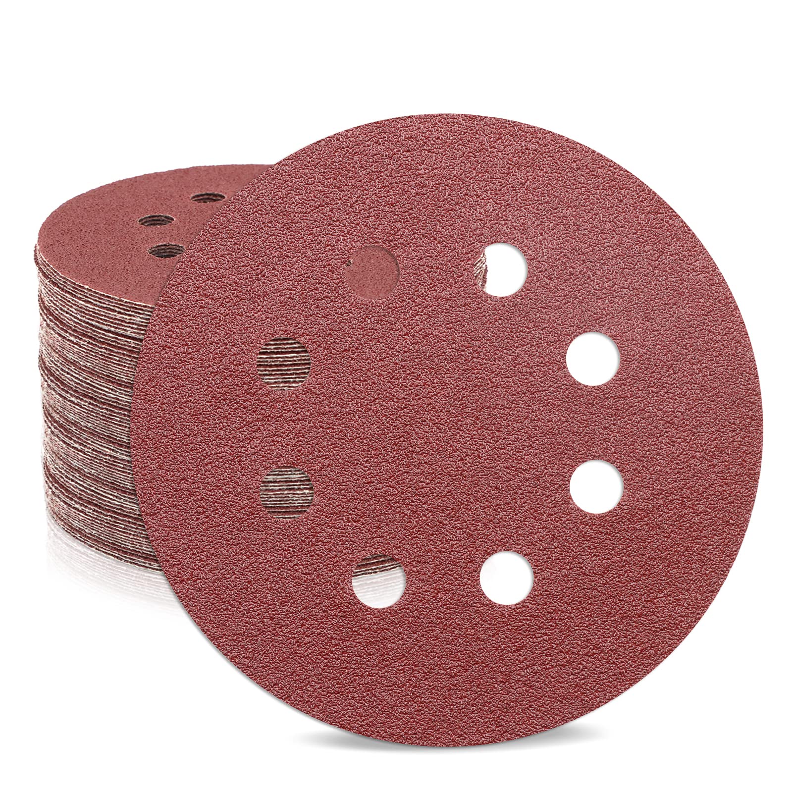 ZEHIQ 5 Inch Sandpaper 80 Grit, Coarse Grit 8 Hole Sanding Disc Hook and Loop Sandpaper Aluminum Oxide Round Sanding Pads for Random Orbital Sanders,