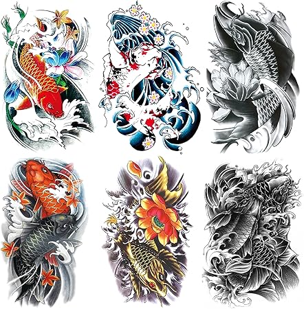 Amazon Co Jp Youshy タトゥーシール 鯉 大判 和彫り 入れ墨シール リアル長持ち 防水 刺青シール和柄 腕 メンズ レディース 15x21cm 6枚セット ファッション