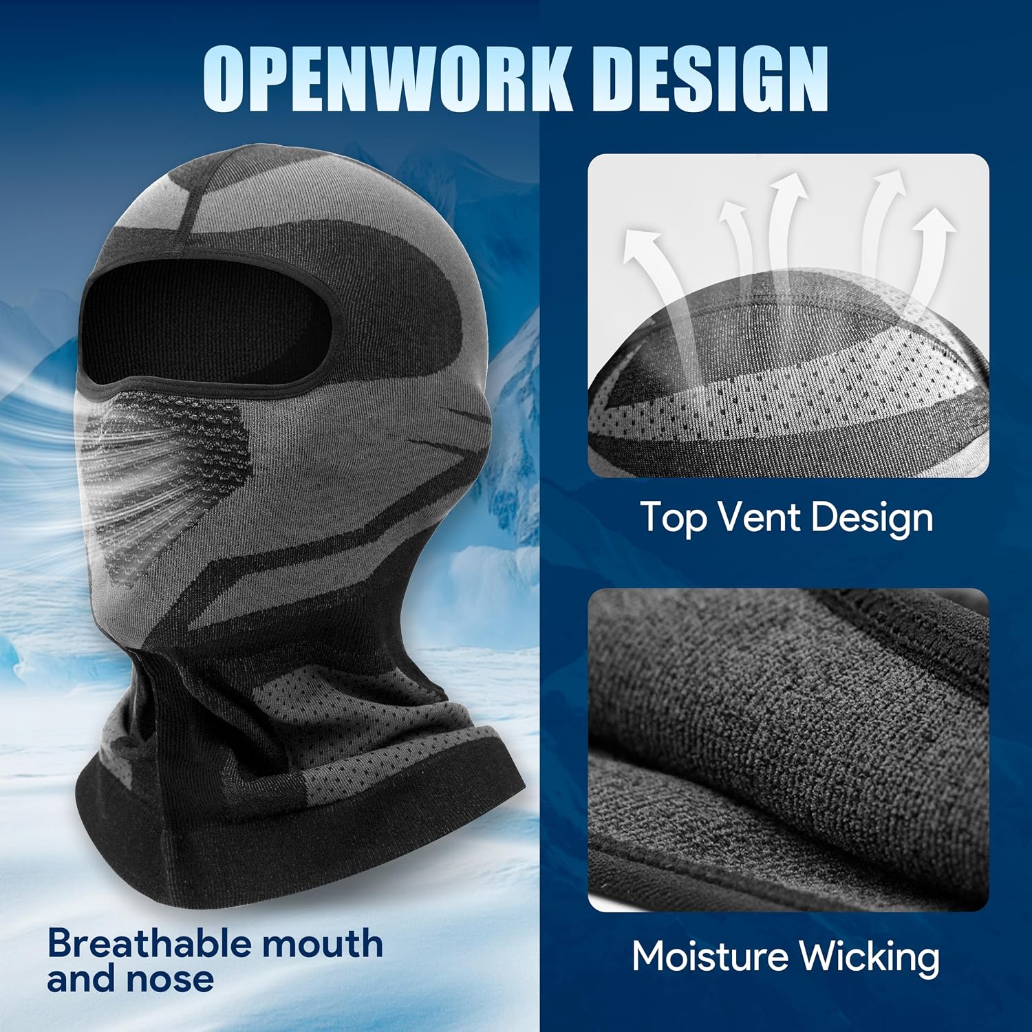 Motorcycle Balaclava Ski Mask All Season Windproof Breathable Face Vents Black