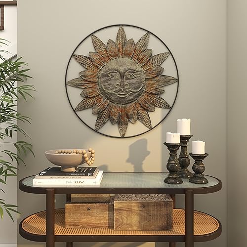 Miniatura 7 de Deco 79 Decoración de pared de metal Sunburst para interiores y exteriores con acabado similar al cobre envejecido 30 x 1 x 30 pulgadas marrón