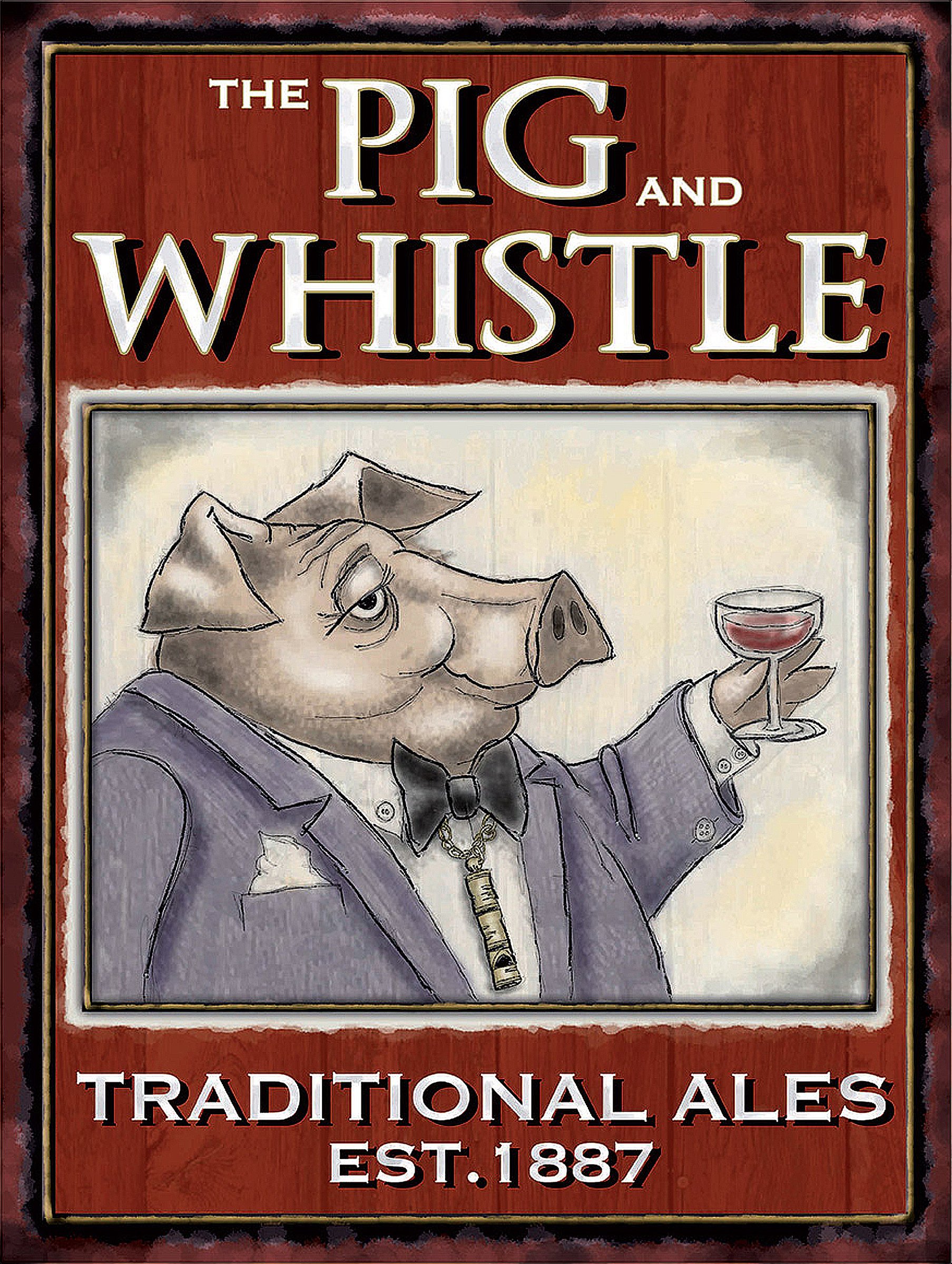 Shawprint Limited Mixed Colours The Pig And Whistle Funny Retro Metal Tin Wall Plaque Sign Novelty Gift Home Bar Shed Man Cave Pub Tavern (10" X 8" (267Mm X 200Mm))
