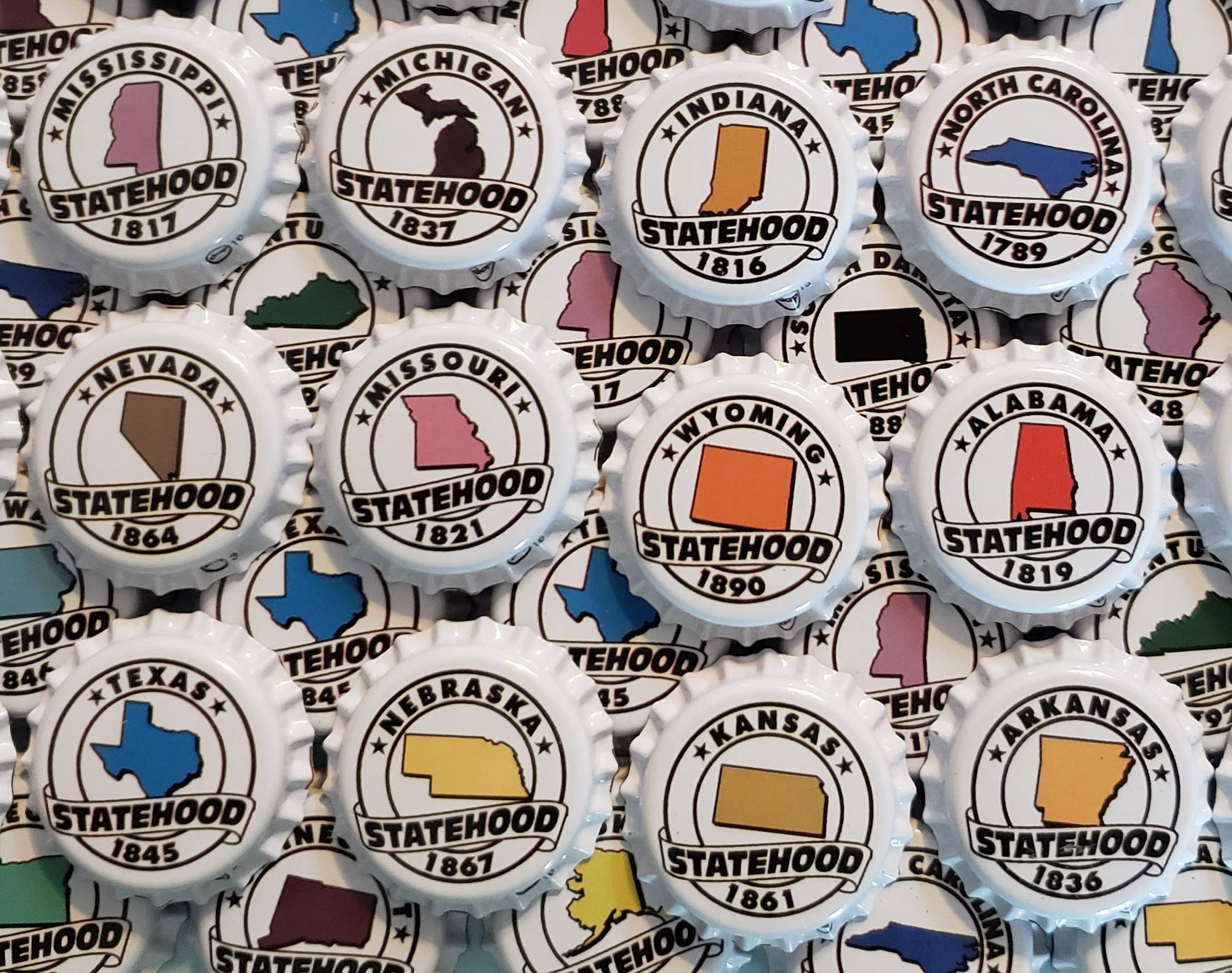 Set of 50 US States Beer Bottle Caps, White, 1.25'' (31.75mm)