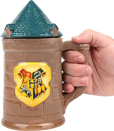 Harry Potter Hogwarts Castle - Taza grande de 30 onzas, jarra de cerveza con tapa de cerámica, para café, té, cerveza de mantequilla y más, regalo