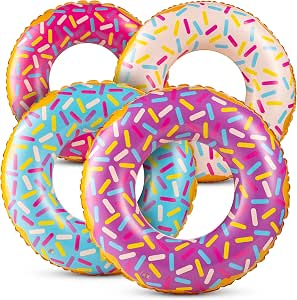 Bedwina Inflatable Donut Pool Floats, 4-Pack, 24-Inch