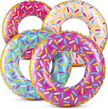 Inflatable Donuts - Pack of 4 24 Inch Donut Pool Float for Kids Ages 2-6 Pool Tube, Assorted Swim Rings with Sprinkles for Pool Floaties, Party Decorations