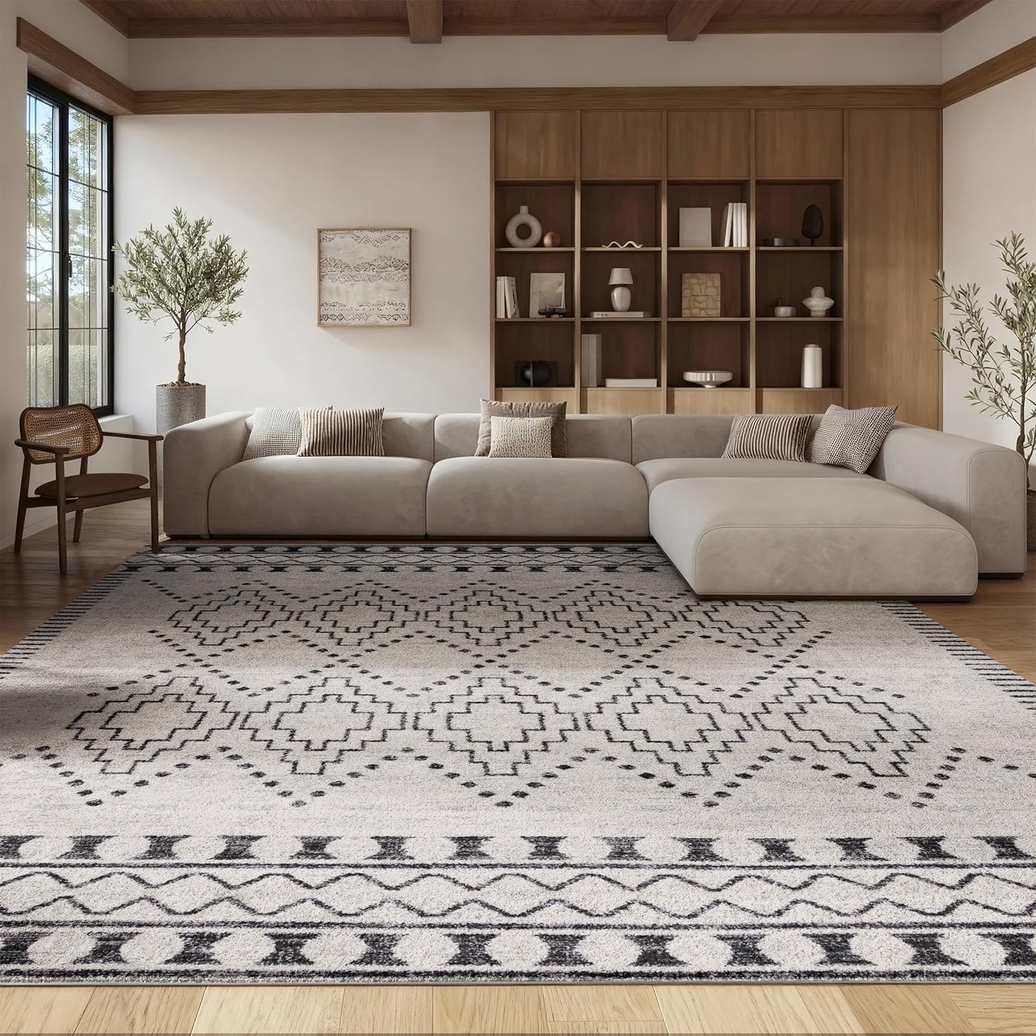 SAFAVIEH Area Rug 9x12 - Tulum Collection - Large - Black & Ivory, Moroccan Boho Tribal Design, Non-Shedding & Easy to Clean, Ideal for Living Room, Bedroom, Dining Space (TUL646Z)