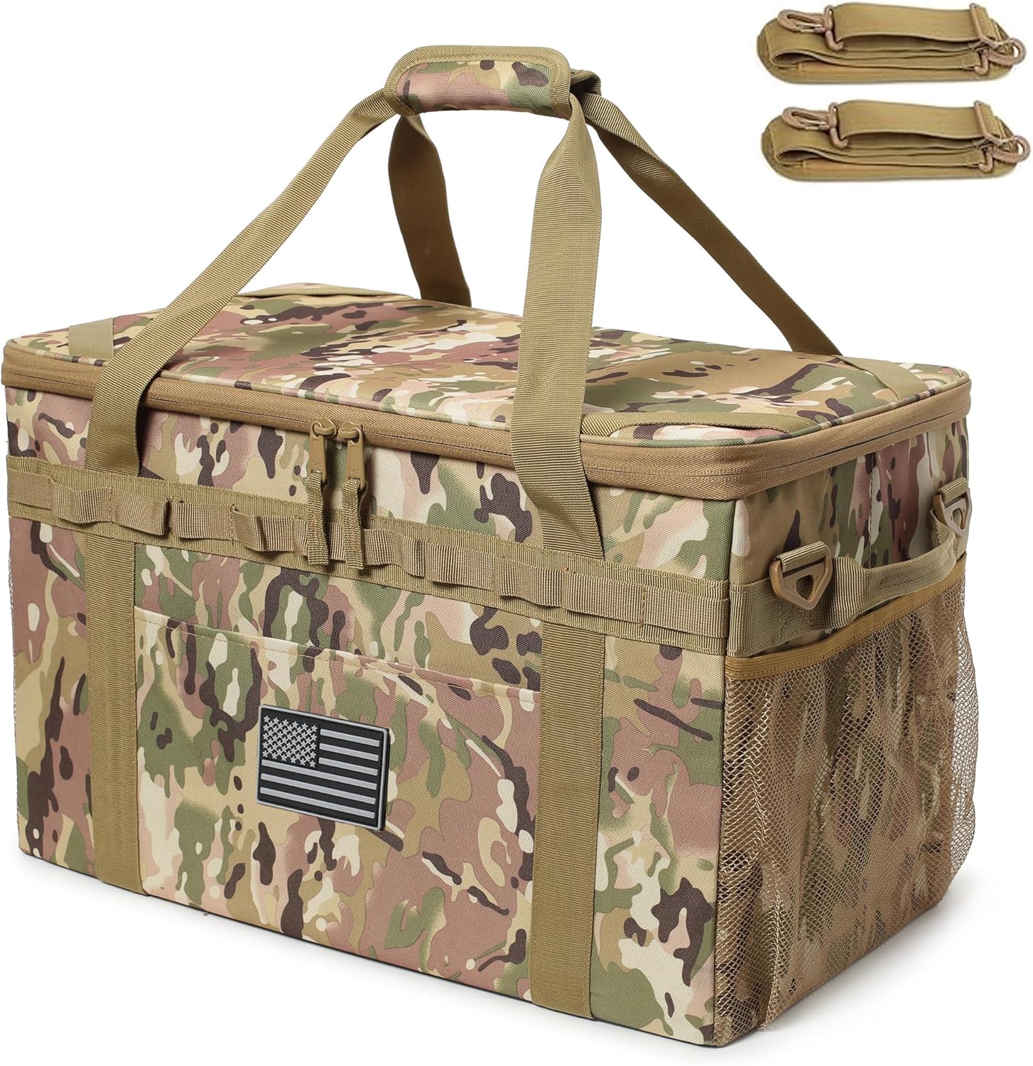 Tactical Camping Storage Bag with Axe Holder - Utility Tote Bag Camping Kitchen Organizer Trunk Organizer with Shoulder Strap