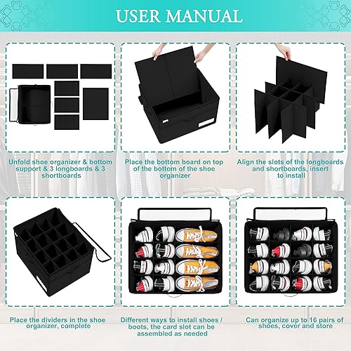 Miniatura 6 de Luvhomee Organizador de almacenamiento de zapatos, se adapta a 16 pares, caja organizadora de zapatos grande para armario, contenedores plegables