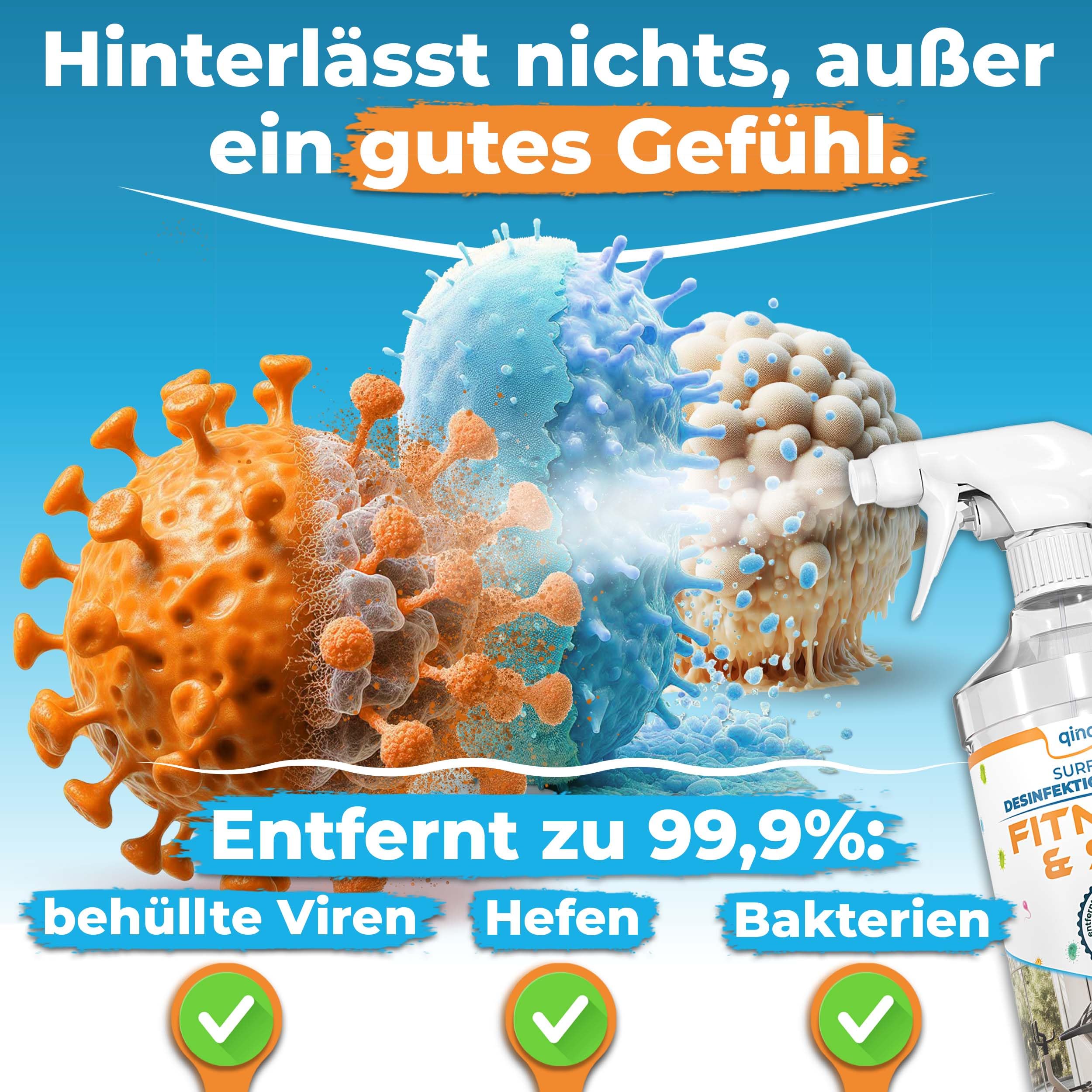 5L Desinfektions-Reiniger Fitness SPA, Desinfektionsmittel - Reiniger für Fitnessstudio, Sport-Studio, Reha, Sauna, Home-Gym, Reinigung Desinfizierung in einem Arbeitsgang, 5L mit Hahn