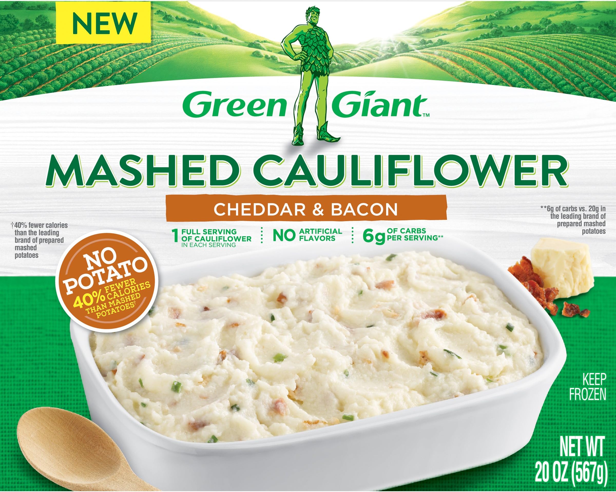 Green Giant Mashed Cauliflower Cheddar & Bacon, 20 Ounce (Frozen)
