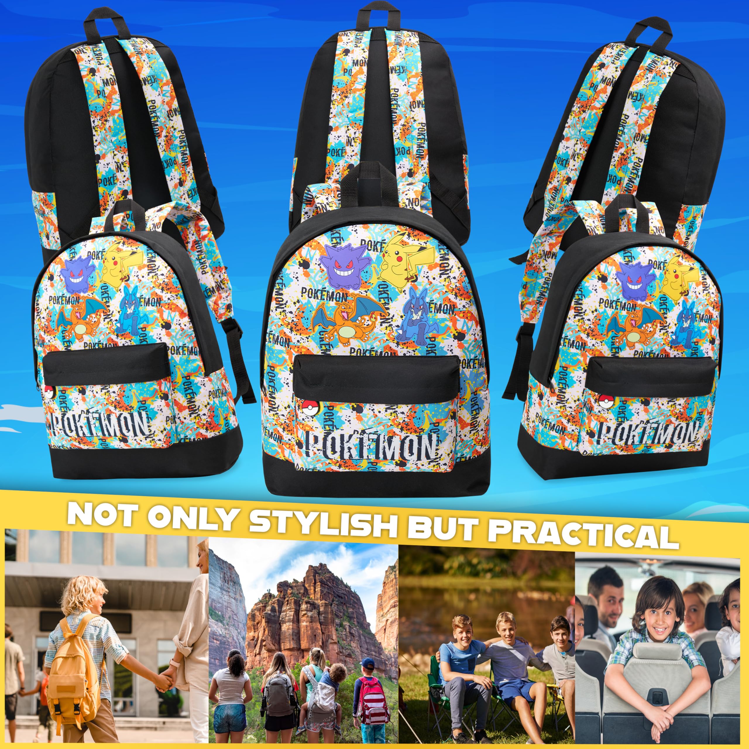 Pokémon Zainetto Bambino Adolescenti Pikachu Charizard Zaino Scuola Zaini Sportivi per Viaggi e Sport Anime Regali Bambini