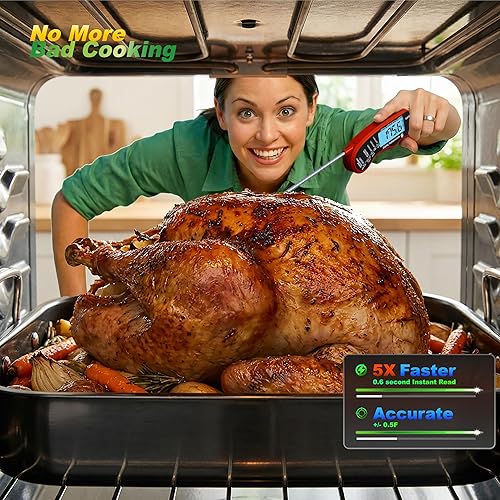 Miniatura 5 de Termómetro digital para carne de lectura instantánea de 0.6S, sonda/lápiz, calibrado de fábrica/impermeable/retroiluminado/magnético/pantalla Rojo y