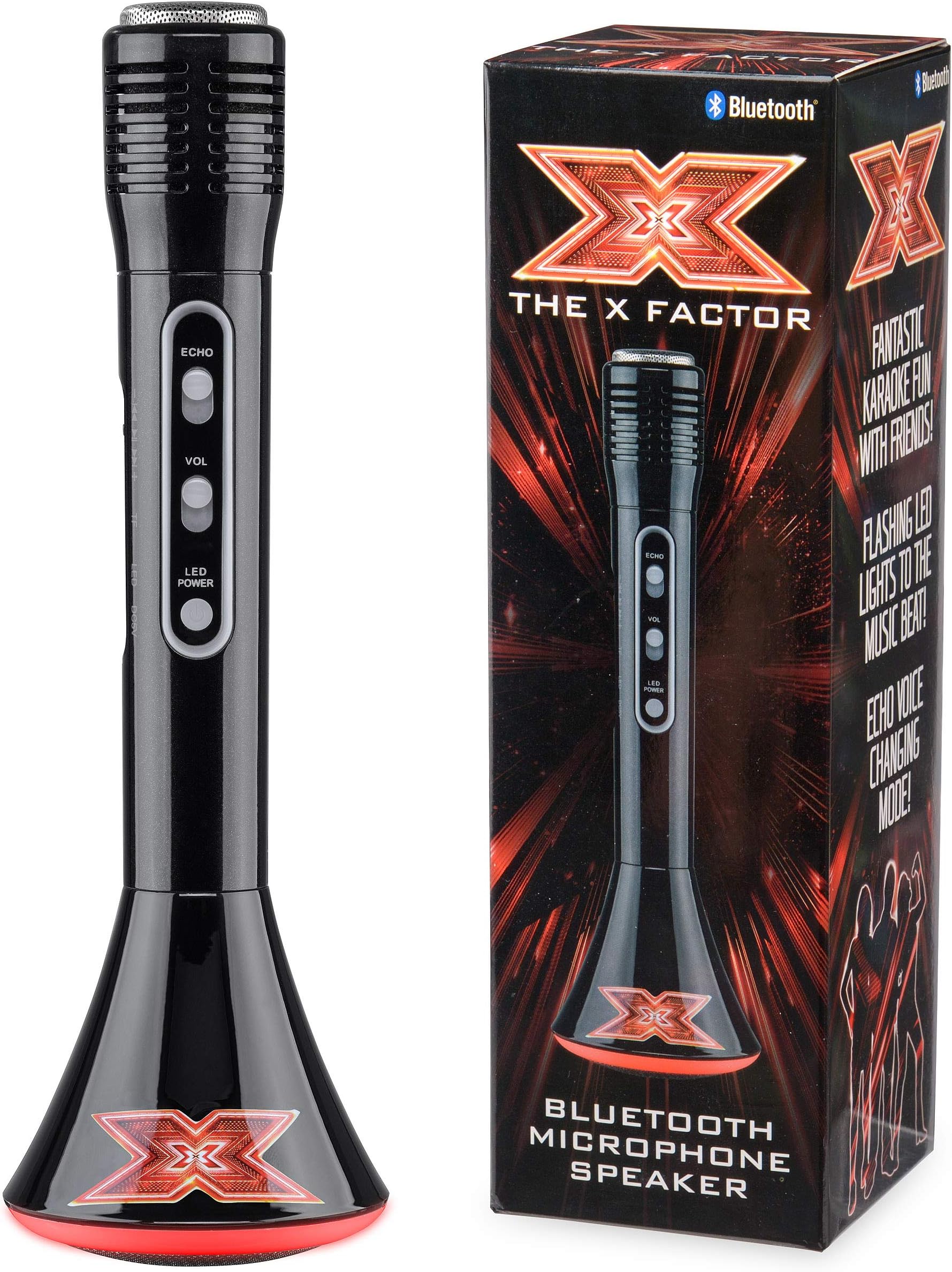 Toyrific The X Factor TY6012 Karaoke Microphone Speaker with Wireless Bluetooth, LED Lights and Echo Function for Kids and Adults, XF1, Black