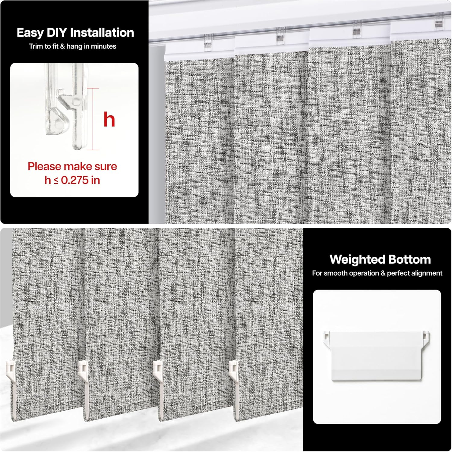 LazBlinds Light Filtering Vertical Blinds Replacement Slats – Polyester Fabric for Sliding Glass Door, Patio & Windows, 82.5"x3.5", 25 Pack, Grey