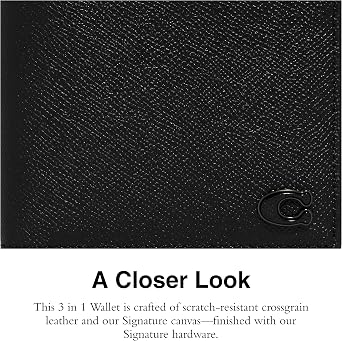 Coach 3-in-1 Wallet in Cross Grain Leather, Black, One Size