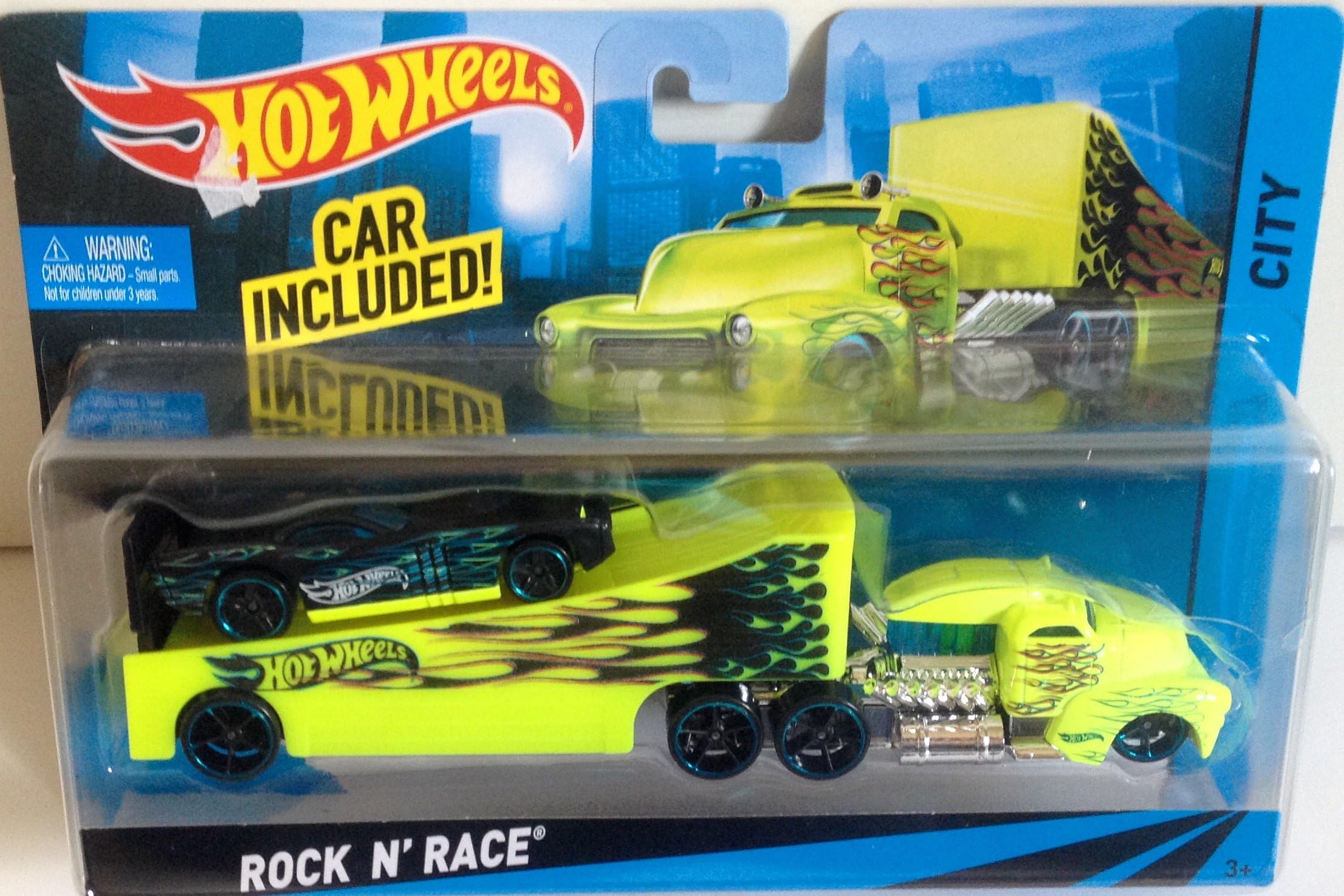 Rock N' Race City GreenTransporter and Rig with Black Sports Car