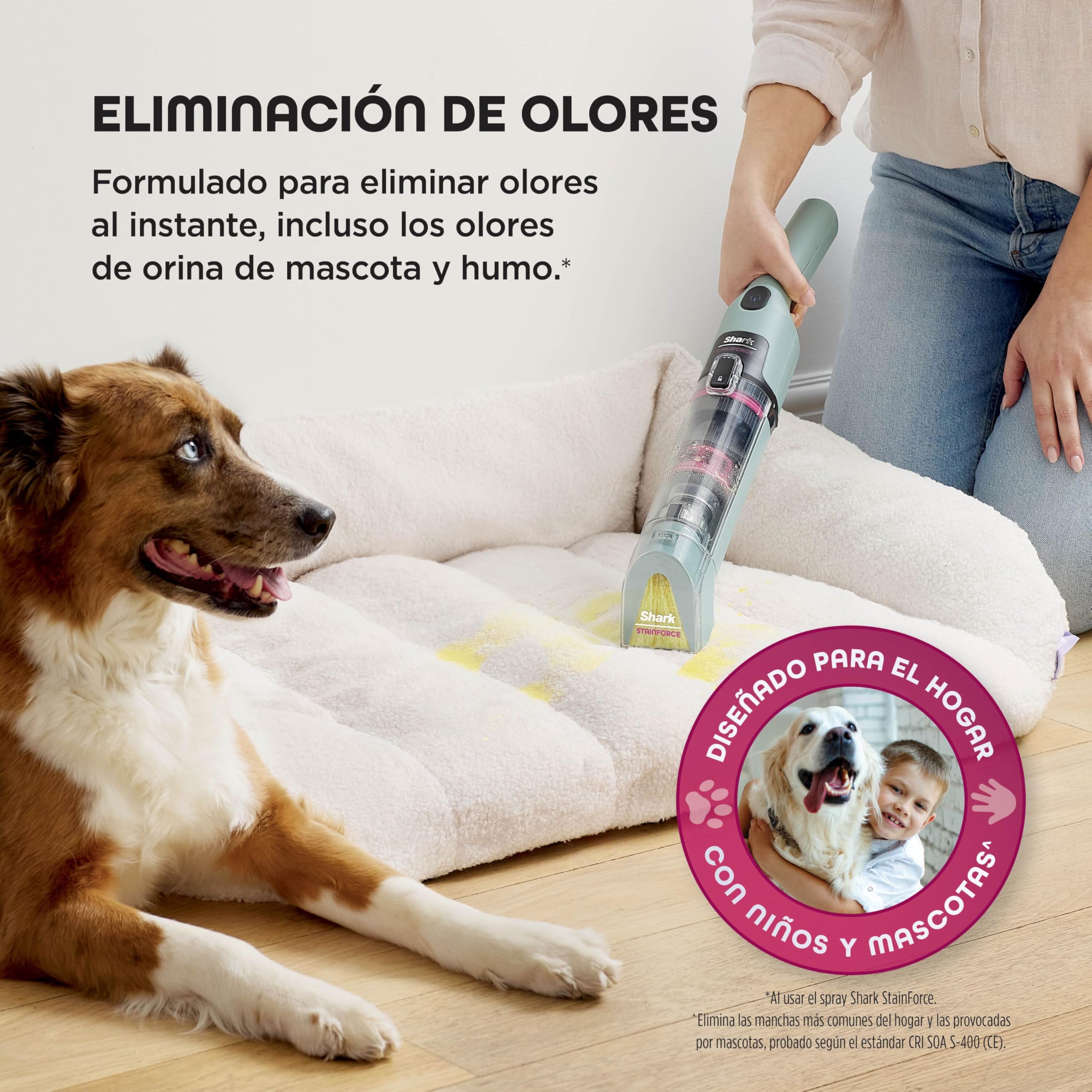 Shark StainForce Limpiador Portátil para Manchas y Olores - Limpieza de Alfombras, Tapicerías, Escaleras y Coches - Incluye Accesorios y 2 Soluciones de Limpieza - Cobre, HX100EUCP