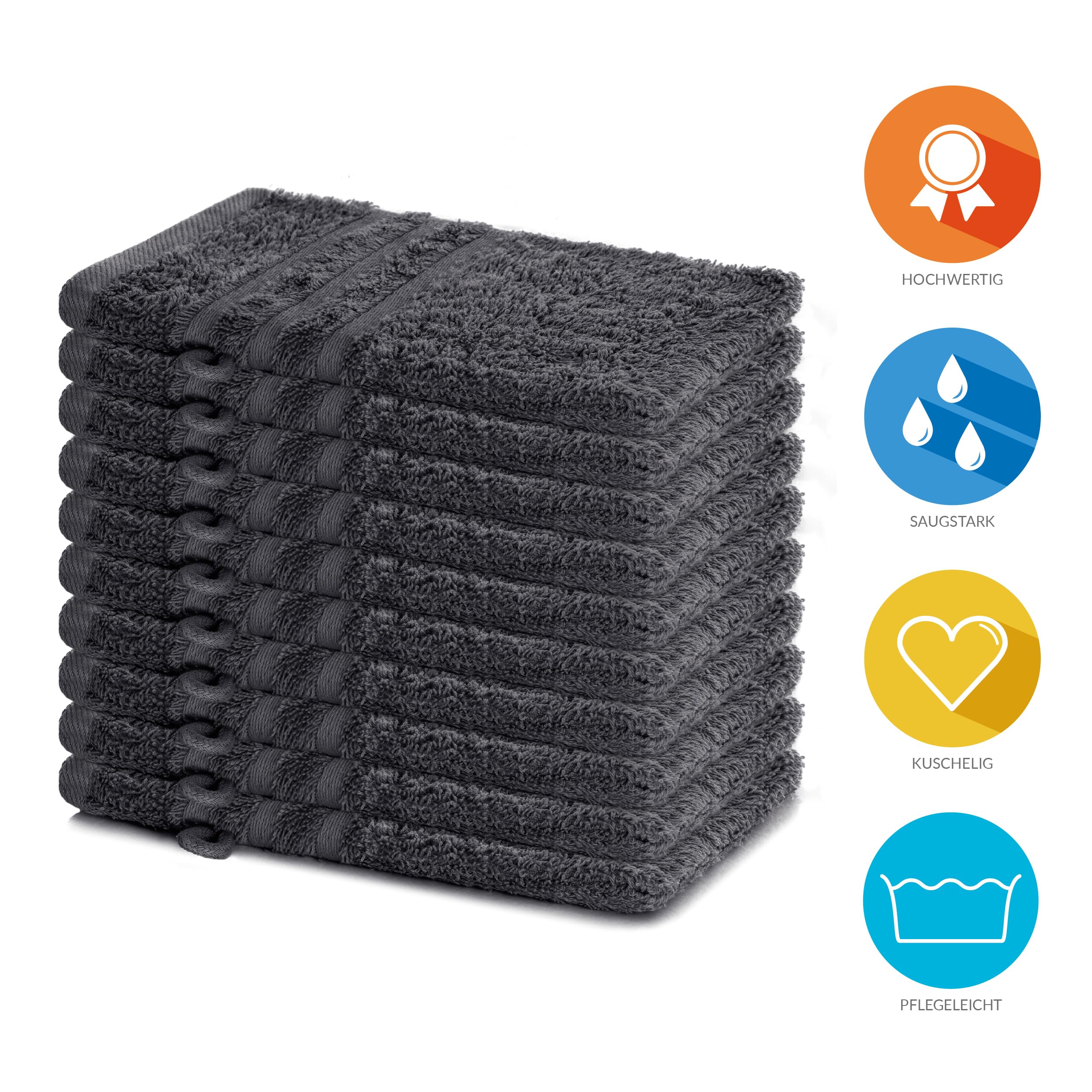 Lavea Elena Wash Mitt Set of 10, 100% Cotton, Terry Towelling, Washcloth, Absorbent, Soft - Image 2