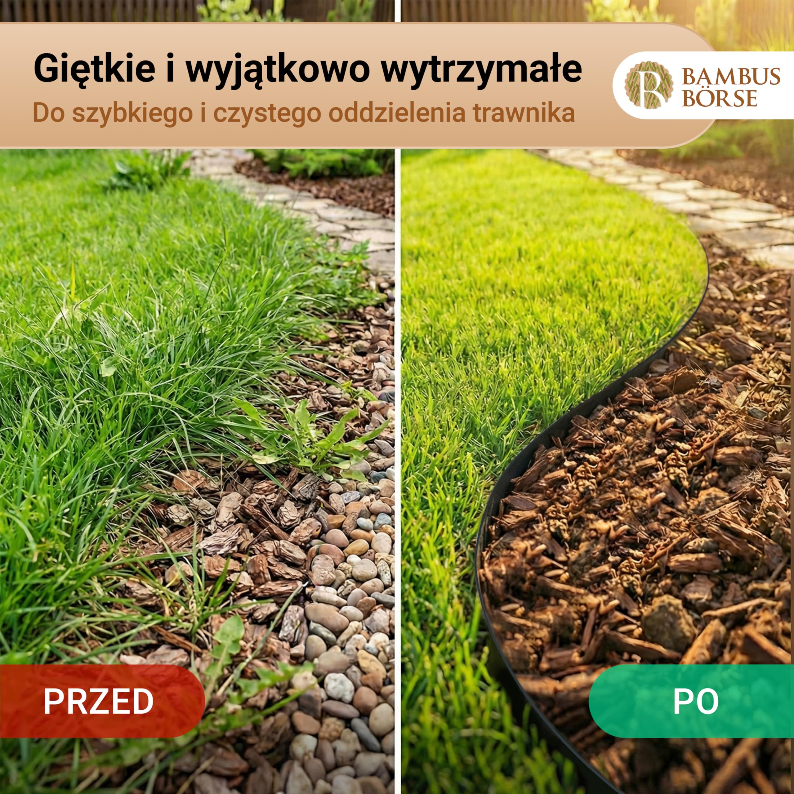 Krawędź trawnika – obramowanie rabatek o wysokości 30 cm, długość 15 m, z tworzywa sztucznego HDPE – elastyczne obramowanie rabatki i ograniczenie trawnika, odporne na warunki