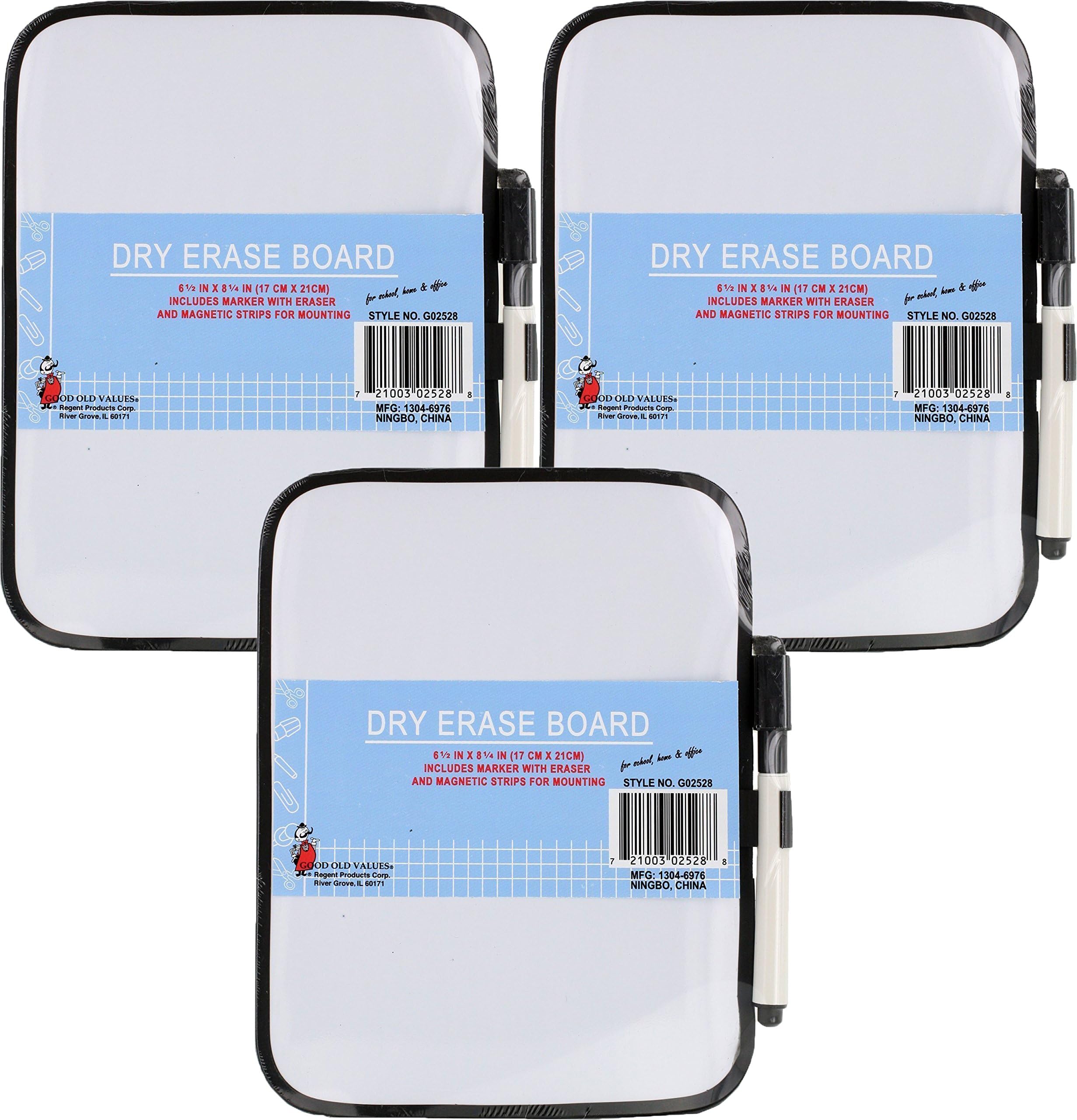 Whiteboard with Magnet Strips - 6-1/2" x 8-1/4" (3 Pack)