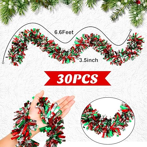 Miniatura 2 de Yilloog 30 guirnaldas de oropel de Navidad de 196 pies, guirnalda metálica de oropel torcido, decoración de árbol de Navidad, decoración de corona