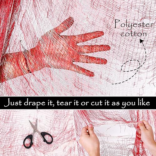 Miniatura 3 de Waline - Paño espeluznante rojo sangriento, 32.8 x 2.5 pies, cortina de decoración de Halloween para puertas, entradas, ventanas, gasa para fiesta