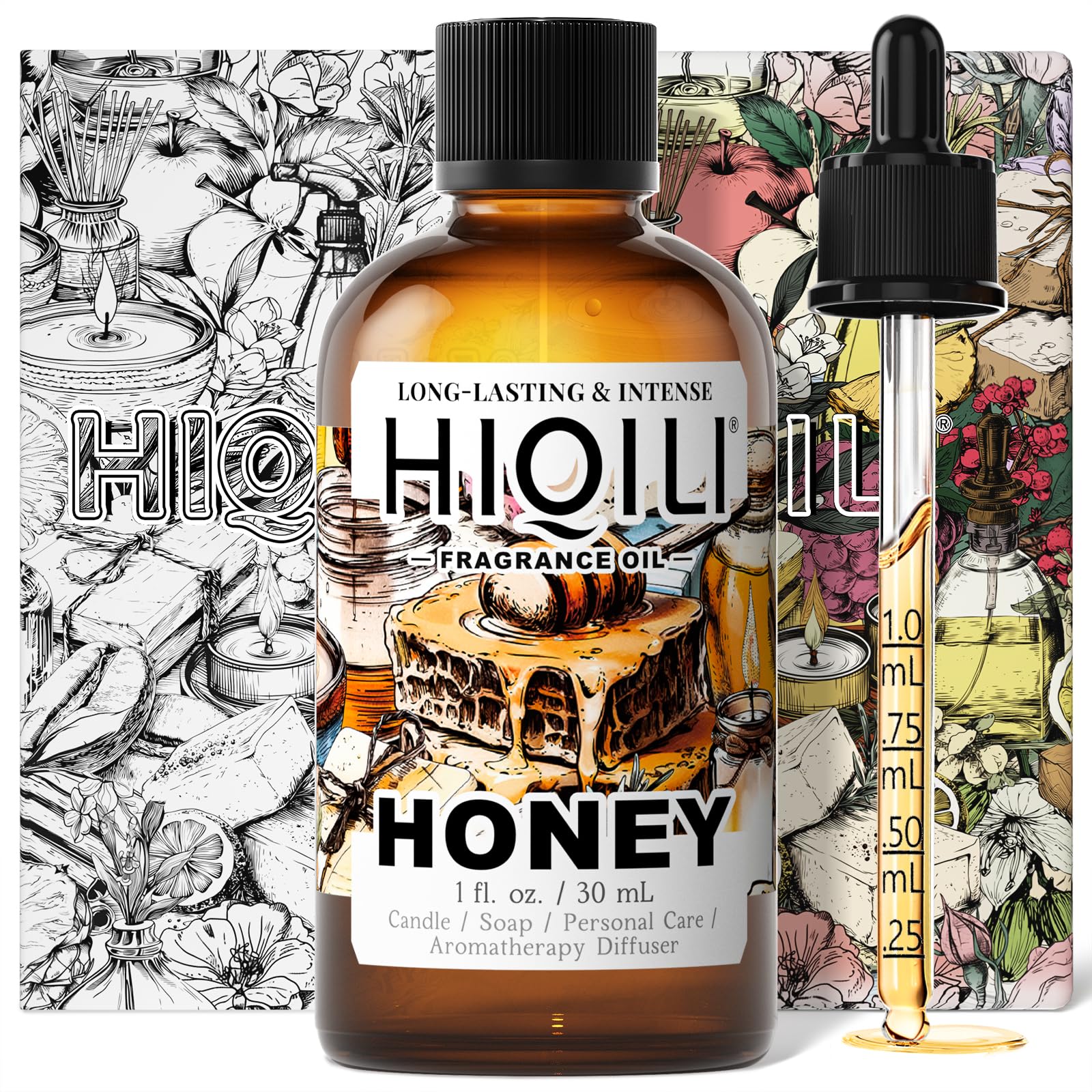 HIQILI Honey Fragrance Oil for Making Candle, Soap, Perfume, Warm Scents for Essential Oil Diffusers, Great for Home, Laundry - 1 Fl Oz