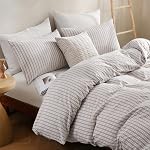 ATsense 100% Washed Cotton Striped Duvet Cover, Queen Comforter Cover Set | 3 PCS Brown & White Super Soft Comfortable and Breathable Skin-friendly Like Linen with Hidden Zipper Closure