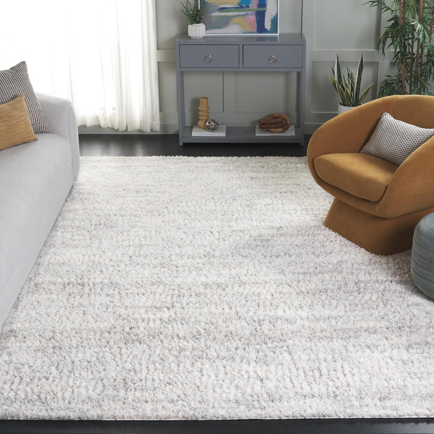 SAFAVIEH Berber Shag Collection Area Rug - 9' x 12', Ivory & Light Grey, 1.2-inch Thick Ideal for High Traffic Areas in Living Room, Bedroom (BER563F)