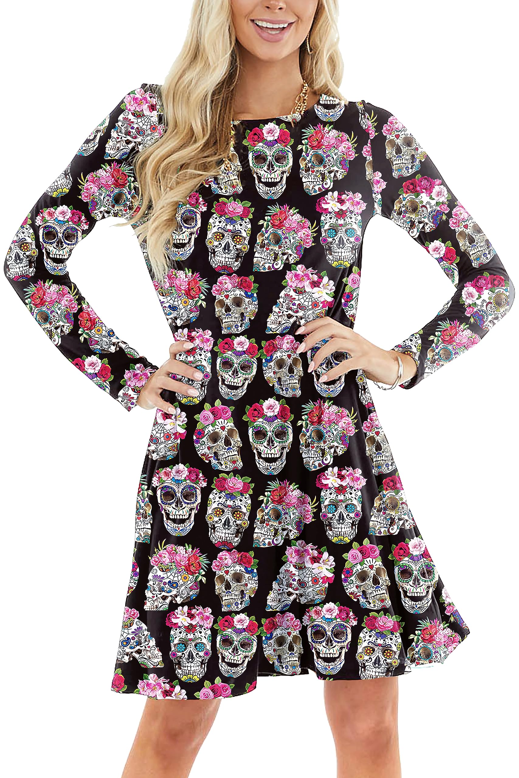 Deerose Women Halloween Dress with Pockets Funny Long Sleeve Outfits