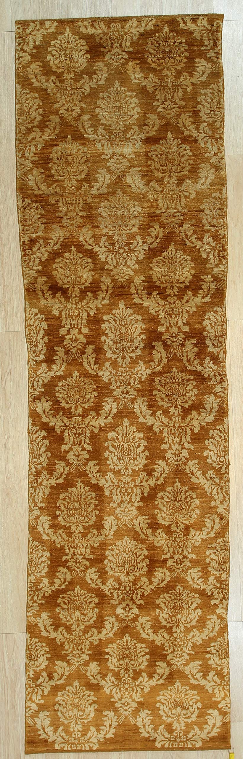EORC Handmade Afghan Wool Brown Trasitional All Over Turkish Knot Rug, 9'10 x 2'8