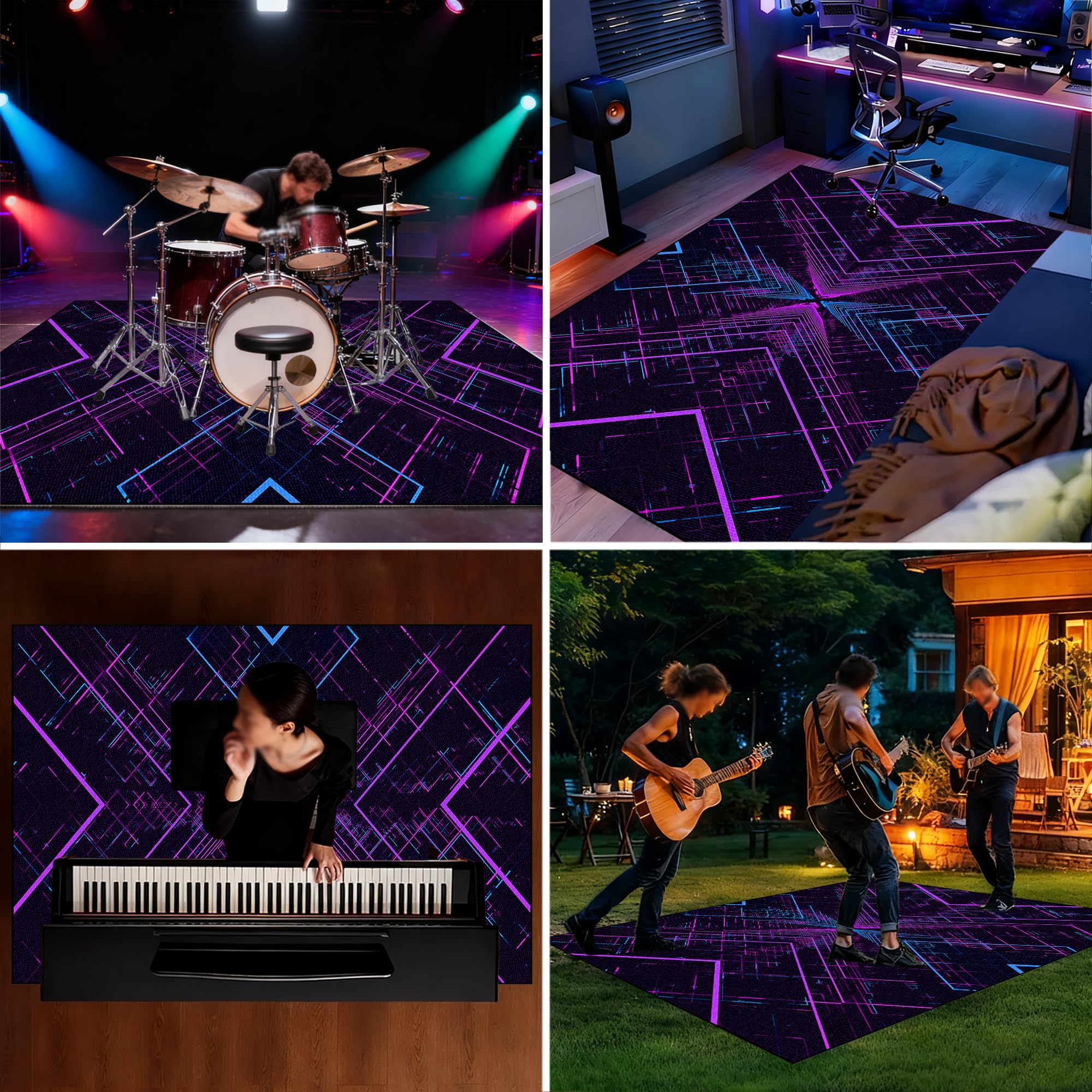 Dywan z baterią akustyczną, dźwiękoszczelny dywanik z baterią, elektroniczny dywanik do bębna basowego, antypoślizgowy do bębna basowego i innych elementów zestawu dywaników do dywanika 140 x 100 cm