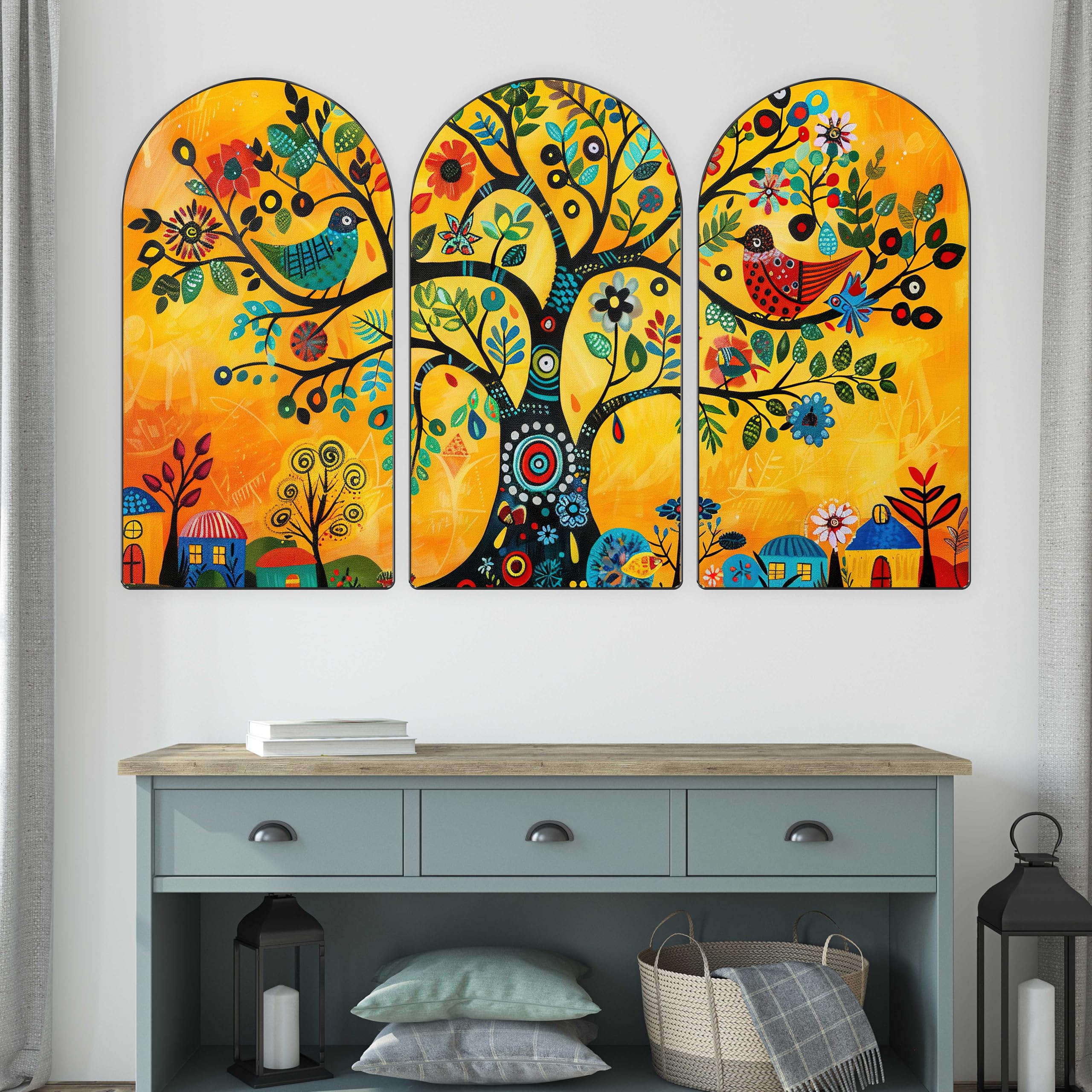 Livin'luxe Golden Tree Arch Shape 3 Panel Wall Painting Set -28 Livin'luxe Golden Tree Arch Shape 3 Panel Wall Painting Set -28