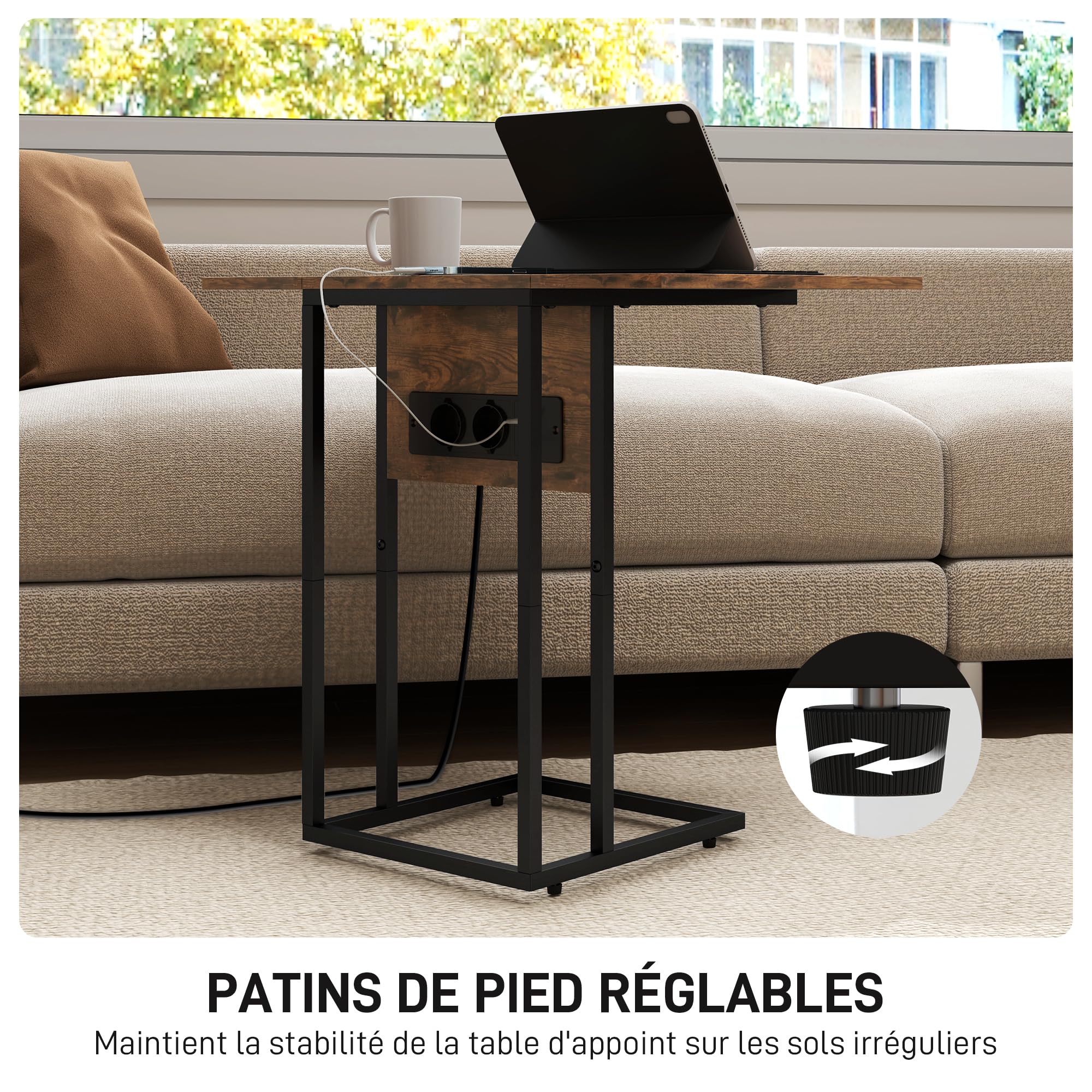 HOMCOM Table d'appoint Cadre en métal 39 x 29 x 57 cm Brun Rustique et Noir