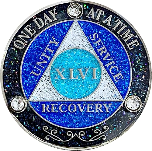 Vista 41 de (años 1-50) AA 17 años de cristales y medallón de purpurina, chapado en color plateado, arco iris negro, purpurina azul y tres cristales