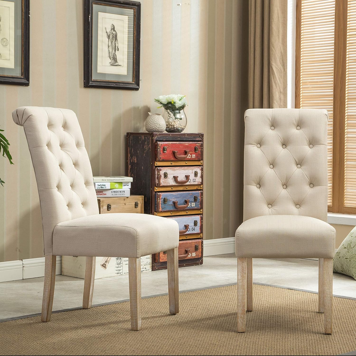 Roundhill Furniture Habit Solid Wood Tufted Parsons Dining Chair (Set